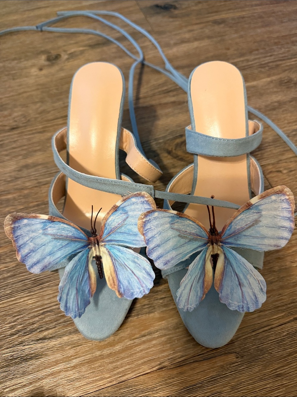 Butterfly Embellished Blue Suede Women’s Sandals